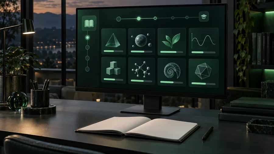 Digital learning environment with green curriculum and learning visualizations