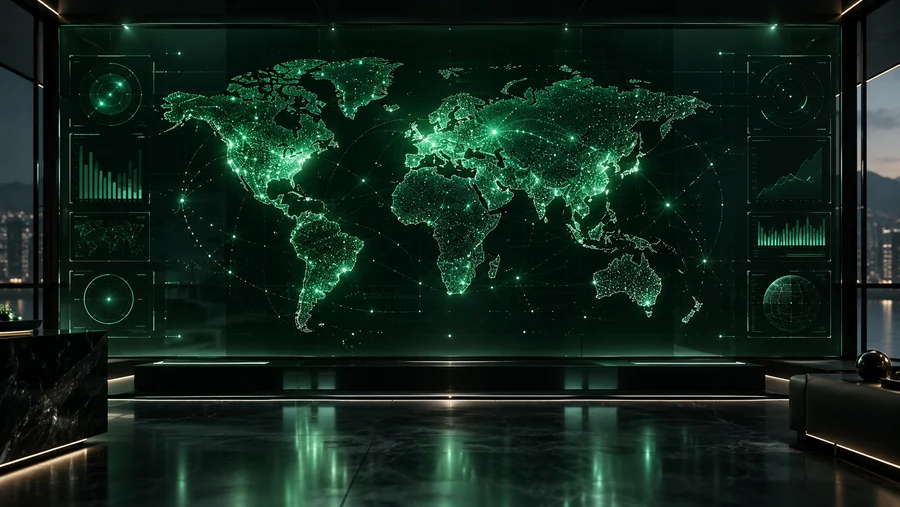 Connected world map representing market research and evidence